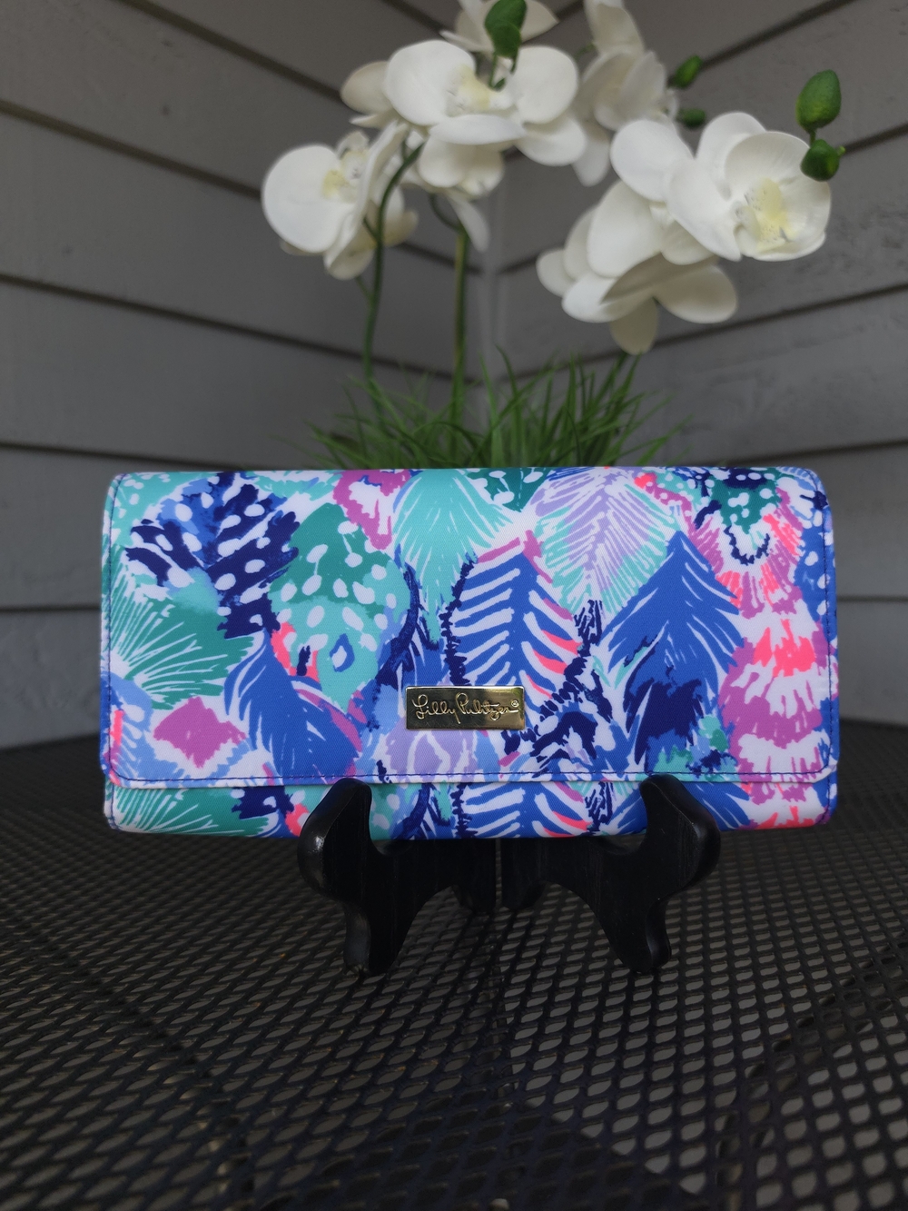 Lilly Pulitzer Travel Wallet in the vibrant "Quill Out" print